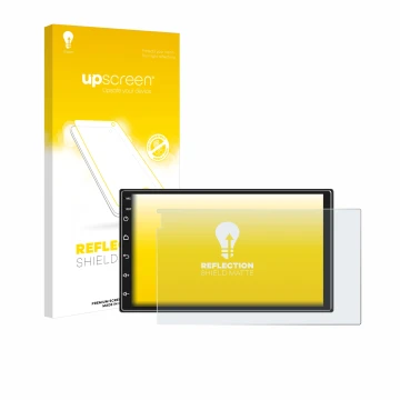 Parte frontal de un envase de producto con el logotipo de la marca upscreen. Al lado se muestra el dispositivo Ankeway Car Rad