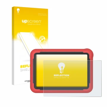 Parte frontal de un envase de producto con el logotipo de la marca upscreen. Al lado se muestra el dispositivo Launch X-431 Pr