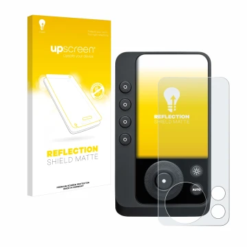 Parte frontal de un envase de producto con el logotipo de la marca upscreen. Al lado se muestra el dispositivo Profoto Connect