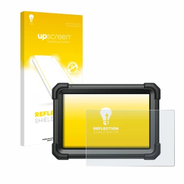 Parte frontal de un envase de producto con el logotipo de la marca upscreen. Al lado se muestra el dispositivo Launch X-431 Pr