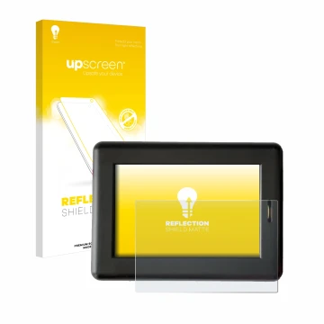 Parte frontal de un envase de producto con el logotipo de la marca upscreen. Al lado se muestra el dispositivo XC Tracer Maxx 