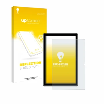 Parte frontal de un envase de producto con el logotipo de la marca upscreen. Al lado se muestra el dispositivo Doogee U9 con s