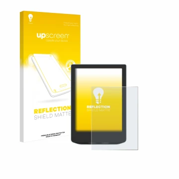 Parte frontal de un envase de producto con el logotipo de la marca upscreen. Al lado se muestra el dispositivo Vivlio Light HD