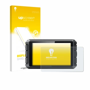 Parte frontal de un envase de producto con el logotipo de la marca upscreen. Al lado se muestra el dispositivo Creality Sonic 