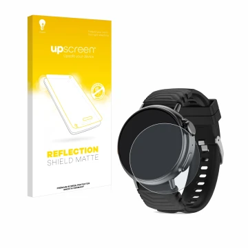 Parte frontal de un envase de producto con el logotipo de la marca upscreen. Al lado se muestra el dispositivo AMZSA GT88 con 