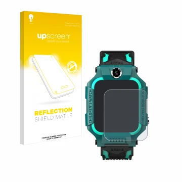 Parte frontal de un envase de producto con el logotipo de la marca upscreen. Al lado se muestra el dispositivo Retoo Smartwatc