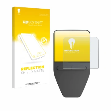 Parte frontal de un envase de producto con el logotipo de la marca upscreen. Al lado se muestra el dispositivo Trezor Safe 3 c
