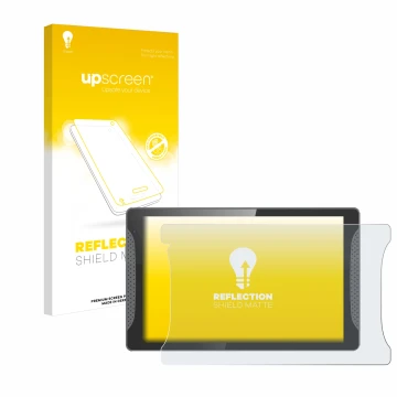 Parte frontal de un envase de producto con el logotipo de la marca upscreen. Al lado se muestra el dispositivo Logicom Multime