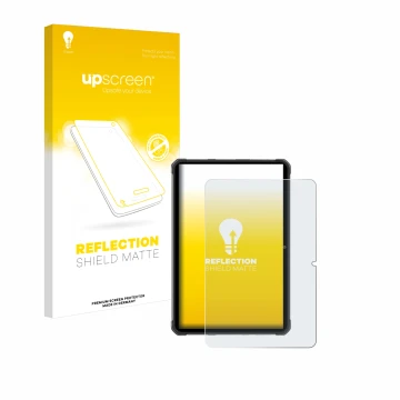 Parte frontal de un envase de producto con el logotipo de la marca upscreen. Al lado se muestra el dispositivo Hotwav R7 con s