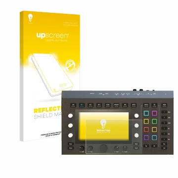 Parte frontal de un envase de producto con el logotipo de la marca upscreen. Al lado se muestra el dispositivo Waldorf Iridium