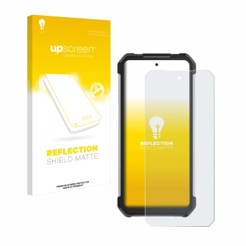 Parte frontal de un envase de producto con el logotipo de la marca upscreen. Al lado se muestra el dispositivo Unihertz Tank 3