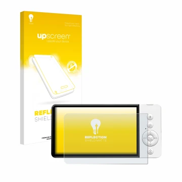Parte frontal de un envase de producto con el logotipo de la marca upscreen. Al lado se muestra el dispositivo GHB ABM720 con 