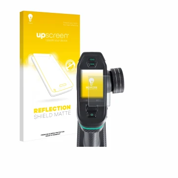 Parte frontal de un envase de producto con el logotipo de la marca upscreen. Al lado se muestra el dispositivo DumboRC DDF-350