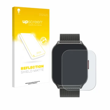 Parte frontal de un envase de producto con el logotipo de la marca upscreen. Al lado se muestra el dispositivo Zoskvee P95 2