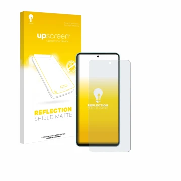 Parte frontal de un envase de producto con el logotipo de la marca upscreen. Al lado se muestra el dispositivo Samsung Galaxy 