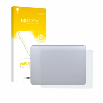 Parte frontal de un envase de producto con el logotipo de la marca upscreen. Al lado se muestra el dispositivo Apple Magic 3 (
