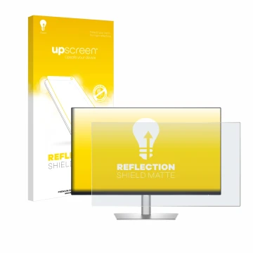 Parte frontal de un envase de producto con el logotipo de la marca upscreen. Al lado se muestra el dispositivo Dell Profession