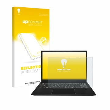 Parte frontal de un envase de producto con el logotipo de la marca upscreen. Al lado se muestra el dispositivo MSI Summit E16 