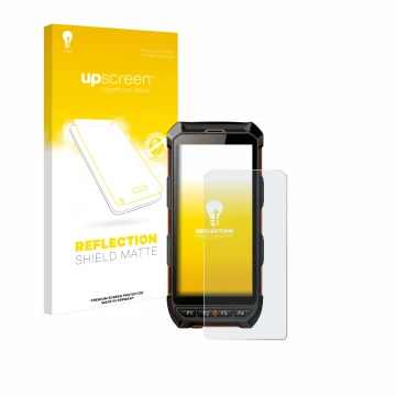 Parte frontal de un envase de producto con el logotipo de la marca upscreen. Al lado se muestra el dispositivo iDTronic C9 RED