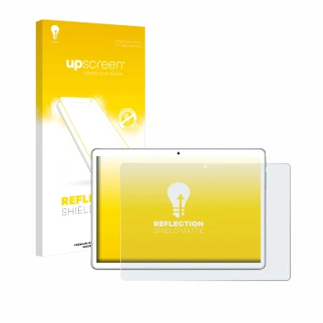 Parte frontal de un envase de producto con el logotipo de la marca upscreen. Al lado se muestra el dispositivo niuniutab KT107