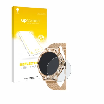 Parte frontal de un envase de producto con el logotipo de la marca upscreen. Al lado se muestra el dispositivo walkbee Smartwa