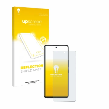 Parte frontal de un envase de producto con el logotipo de la marca upscreen. Al lado se muestra el dispositivo Infinix GT 20 P