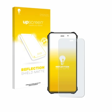Parte frontal de un envase de producto con el logotipo de la marca upscreen. Al lado se muestra el dispositivo Fossibot F101P 