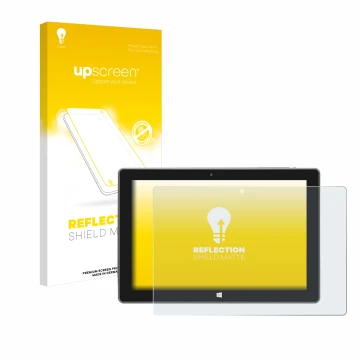 Parte frontal de un envase de producto con el logotipo de la marca upscreen. Al lado se muestra el dispositivo SZTPS Tablet 10