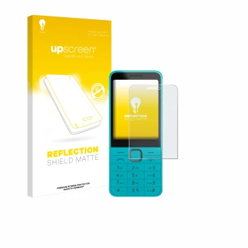 Parte frontal de un envase de producto con el logotipo de la marca upscreen. Al lado se muestra el dispositivo Nokia 235 4G (2