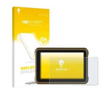 Parte frontal de un envase de producto con el logotipo de la marca upscreen. Al lado se muestra el dispositivo Atomos Ninja co