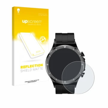 Parte frontal de un envase de producto con el logotipo de la marca upscreen. Al lado se muestra el dispositivo Sanorum Smartwa