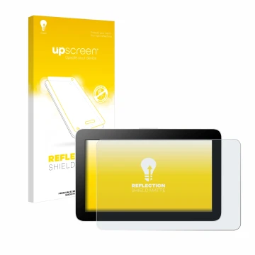 Parte frontal de un envase de producto con el logotipo de la marca upscreen. Al lado se muestra el dispositivo Wacom One 12 co