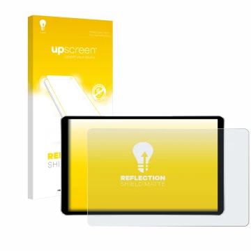 Parte frontal de un envase de producto con el logotipo de la marca upscreen. Al lado se muestra el dispositivo Joying Car Radi