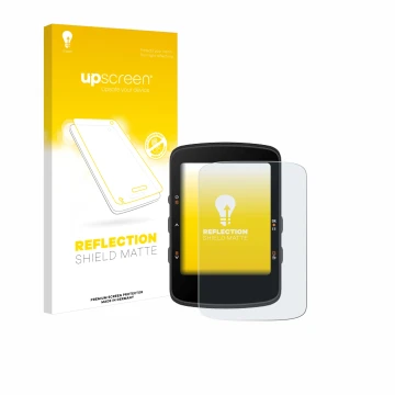 Parte frontal de un envase de producto con el logotipo de la marca upscreen. Al lado se muestra el dispositivo Bryton Rider 46