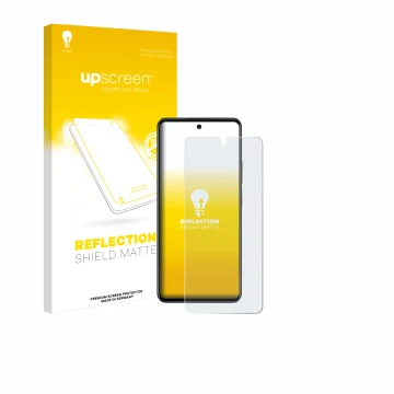 Parte frontal de un envase de producto con el logotipo de la marca upscreen. Al lado se muestra el dispositivo Oppo A79 5G con