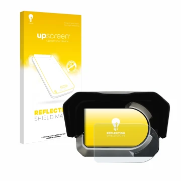 Parte frontal de un envase de producto con el logotipo de la marca upscreen. Al lado se muestra el dispositivo Kymco CV3 con s