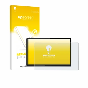 Parte frontal de un envase de producto con el logotipo de la marca upscreen. Al lado se muestra el dispositivo Lenovo Tab Plus