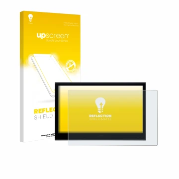 Parte frontal de un envase de producto con el logotipo de la marca upscreen. Al lado se muestra el dispositivo Wacom Movink 13