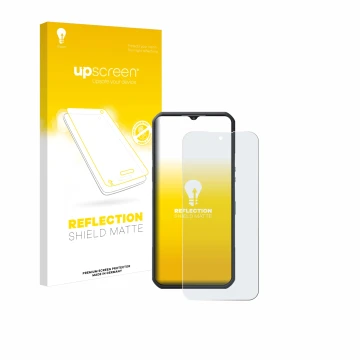 Parte frontal de un envase de producto con el logotipo de la marca upscreen. Al lado se muestra el dispositivo Oukitel WP35 5G
