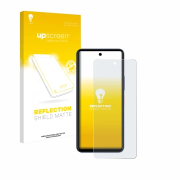 Parte frontal de un envase de producto con el logotipo de la marca upscreen. Al lado se muestra el dispositivo Telekom T Phone