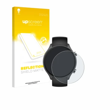 Parte frontal de un envase de producto con el logotipo de la marca upscreen. Al lado se muestra el dispositivo OnePlus watch 2