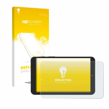 Parte frontal de un envase de producto con el logotipo de la marca upscreen. Al lado se muestra el dispositivo Mediacom SmartP