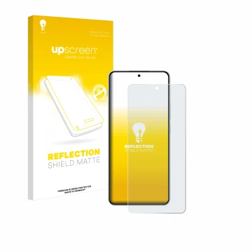 Parte frontal de un envase de producto con el logotipo de la marca upscreen. Al lado se muestra el dispositivo OnePlus Nord 4 