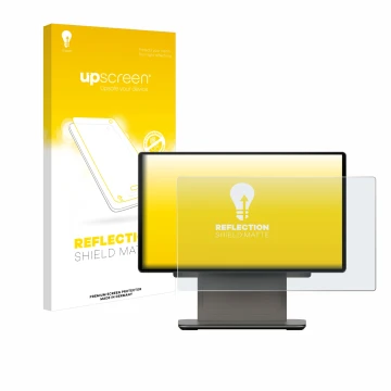 Parte frontal de un envase de producto con el logotipo de la marca upscreen. Al lado se muestra el dispositivo Sunmi D3 PRO co