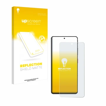 Parte frontal de un envase de producto con el logotipo de la marca upscreen. Al lado se muestra el dispositivo ZTE Nubia Z60S 