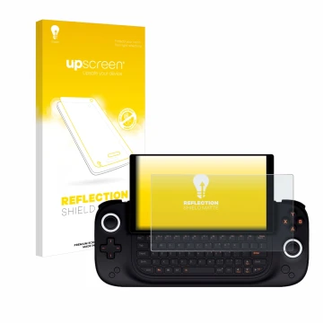 Parte frontal de un envase de producto con el logotipo de la marca upscreen. Al lado se muestra el dispositivo Ayaneo Slide co