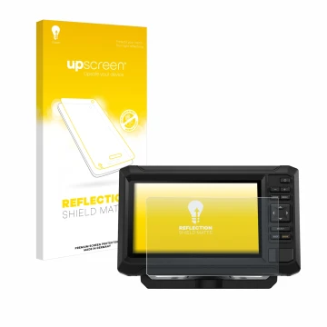 Parte frontal de un envase de producto con el logotipo de la marca upscreen. Al lado se muestra el dispositivo Garmin ECHOMAP 