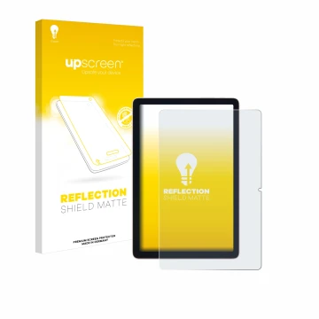 Parte frontal de un envase de producto con el logotipo de la marca upscreen. Al lado se muestra el dispositivo Doogee T10 Pro 