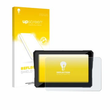 Parte frontal de un envase de producto con el logotipo de la marca upscreen. Al lado se muestra el dispositivo Carpuride W702B