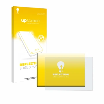 Parte frontal de un envase de producto con el logotipo de la marca upscreen. Al lado se muestra el dispositivo G-STORY 10.1